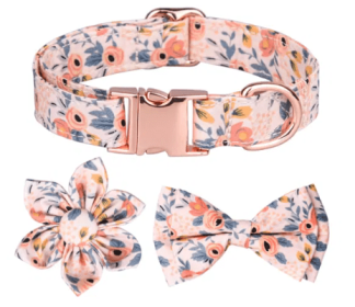 Adjustable Dog Collar With Multicolor Flower Patterns (Color2: Orange, size: Small)