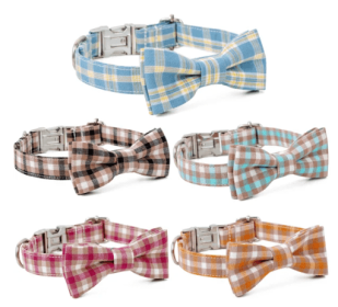 Collar with Plaid Bowtie for Small, Medium, Large Dogs (Color2: Blue, size: X Small)